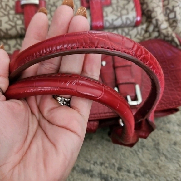 DKNY Jacquard Signature Logo Tote With Red Faux Croc Detail - Picture 6 of 12